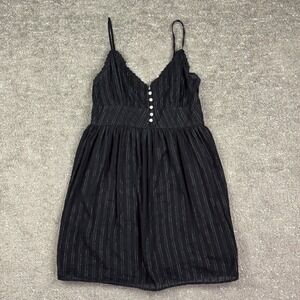 Aeropostale Dress Womens Medium Black Metallic Pinstripe Smocked Babydoll Mini